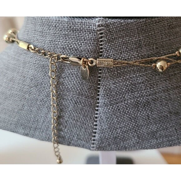 Lovely signed M&S 3-strand necklace in light gold with tiger eye and moonstone - Picture 2 of 3